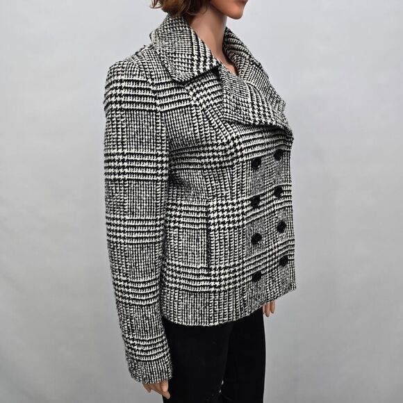 Banana Republic Houndstooth Plaid Jacket Peacoat Wool Blend Size 4 Black White - Picture 8 of 12